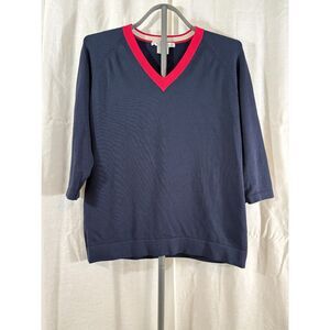 Vintage Y2K Nike Golf Women's V Neck Sweater L 12-14 Navy Red 3/4 Sleeve